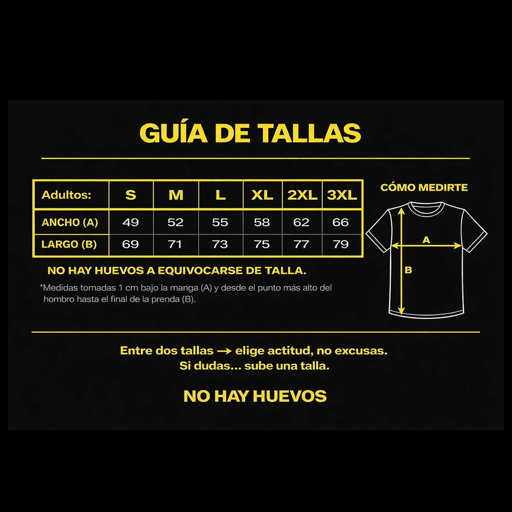 Guia de tallas camisetas No Hay Huevos